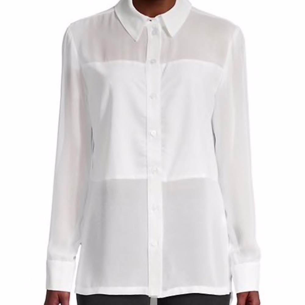 David Lerner White Marlo Solid and Sheer Shirt